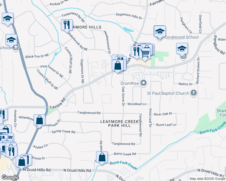 map of restaurants, bars, coffee shops, grocery stores, and more near 1428 Cambridge Common in Decatur