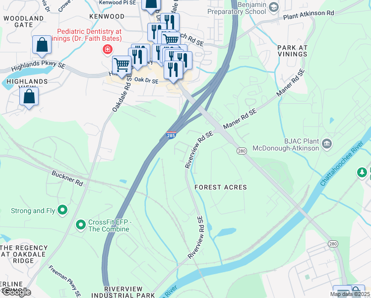 map of restaurants, bars, coffee shops, grocery stores, and more near 5302 Concordia Place in Mableton