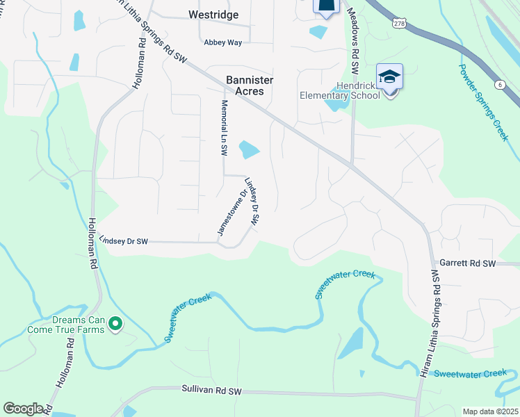 map of restaurants, bars, coffee shops, grocery stores, and more near 4475 Lindsey Drive Southwest in Powder Springs