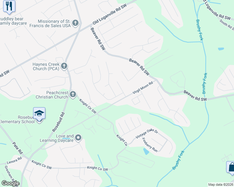 map of restaurants, bars, coffee shops, grocery stores, and more near 4192 Alaina Avenue in Loganville