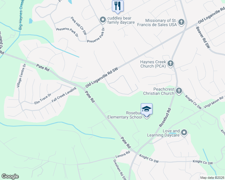 map of restaurants, bars, coffee shops, grocery stores, and more near 4001 Oak Field Drive in Loganville