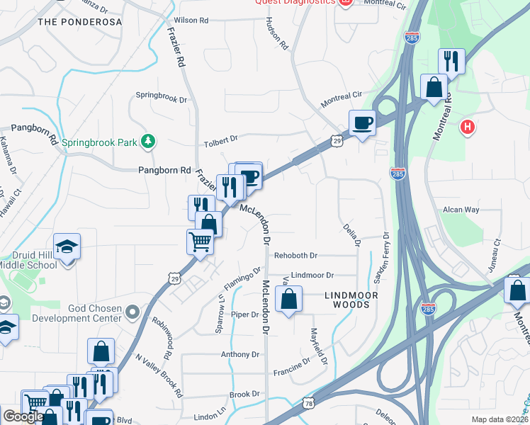 map of restaurants, bars, coffee shops, grocery stores, and more near 3144 Caintal Ct in Decatur