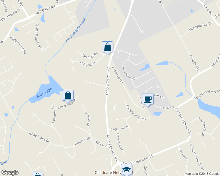 map of restaurants, bars, coffee shops, grocery stores, and more near 3376 Lenora Church Road in Snellville