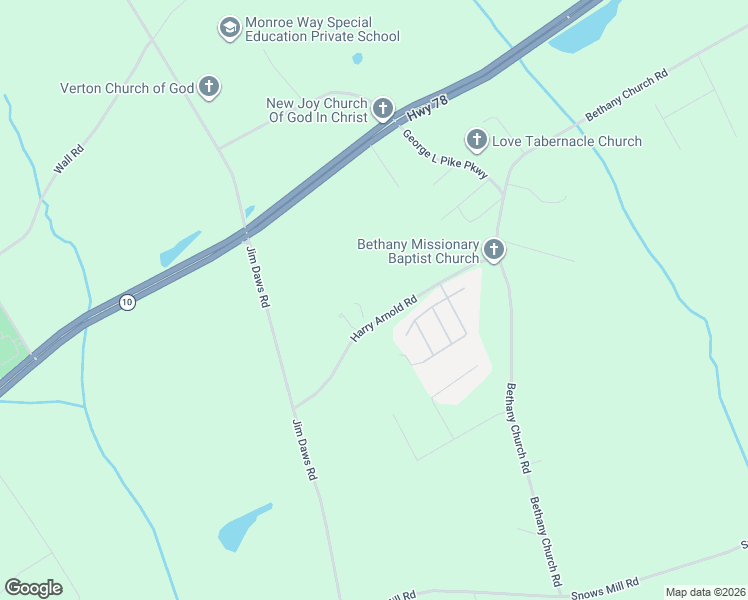 map of restaurants, bars, coffee shops, grocery stores, and more near 2110 Harry Arnold Road in Monroe