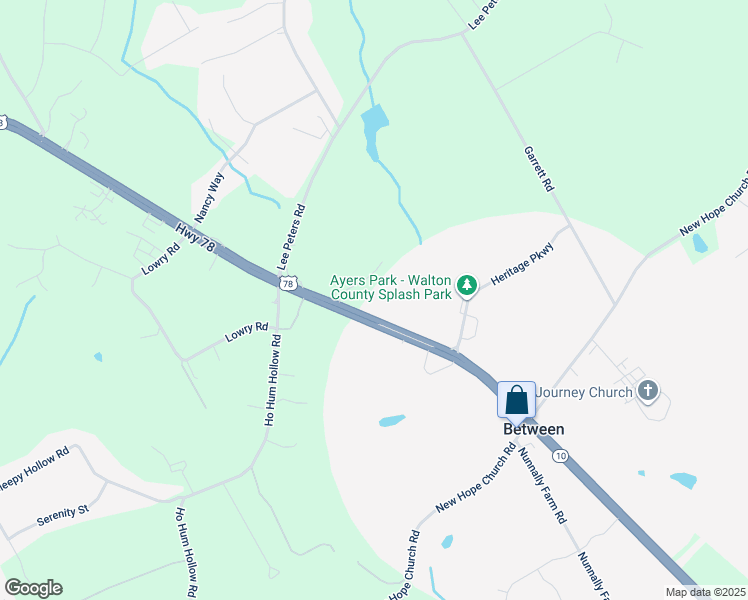 map of restaurants, bars, coffee shops, grocery stores, and more near 2090 Lee Peters Road in Loganville
