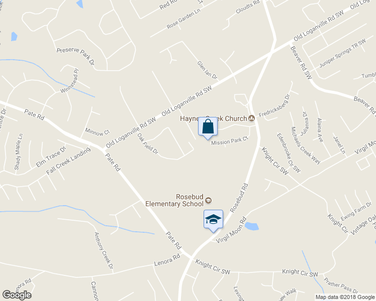 map of restaurants, bars, coffee shops, grocery stores, and more near 4172 Oak Field Drive in Loganville