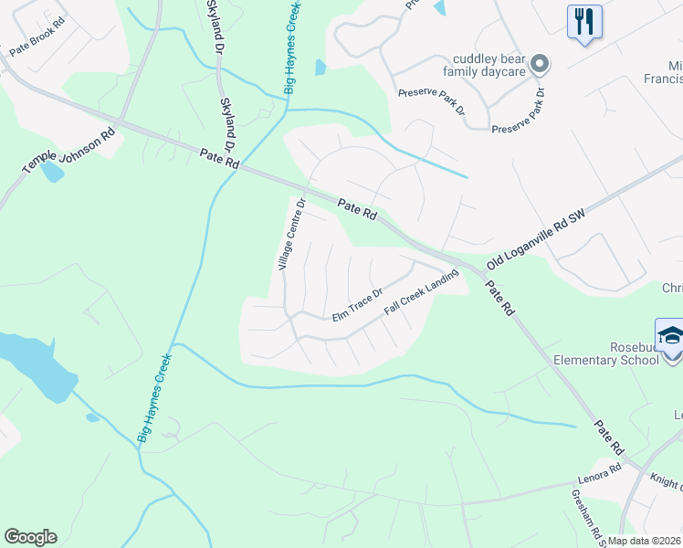 map of restaurants, bars, coffee shops, grocery stores, and more near 2339 Willow Shade Court in Loganville
