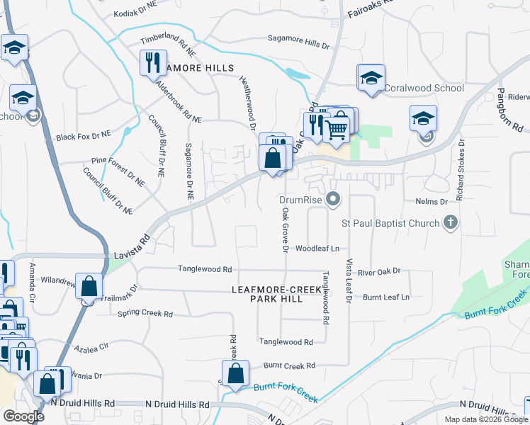 map of restaurants, bars, coffee shops, grocery stores, and more near 1422 Cambridge Common in Decatur