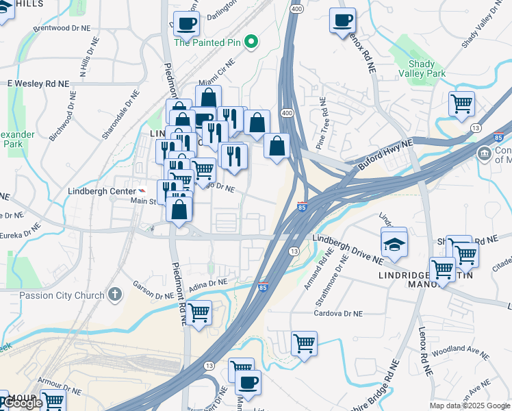 map of restaurants, bars, coffee shops, grocery stores, and more near 761 Morosgo Drive Northeast in Atlanta
