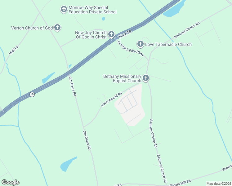 map of restaurants, bars, coffee shops, grocery stores, and more near 2110 Harry Arnold Road in Monroe