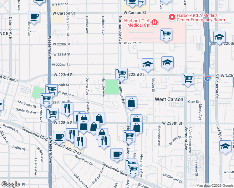 map of restaurants, bars, coffee shops, grocery stores, and more near in Los Angeles