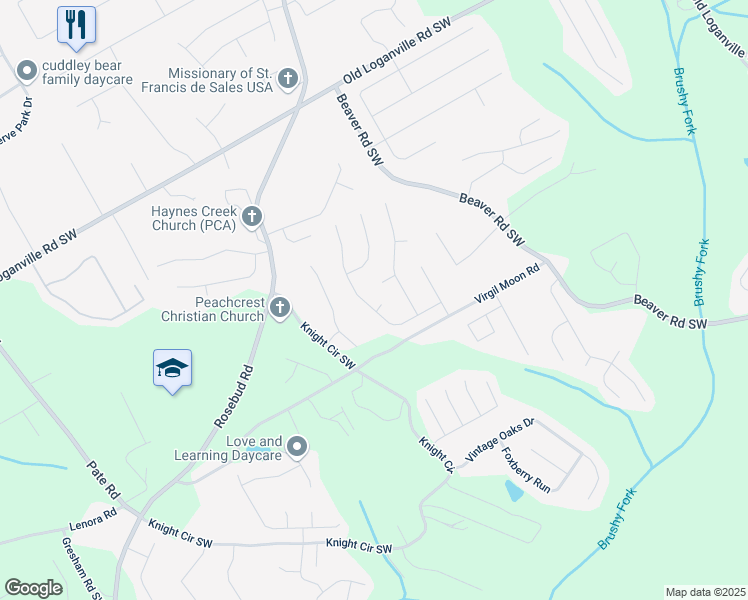 map of restaurants, bars, coffee shops, grocery stores, and more near 3870 Michaels Creek Court in Loganville