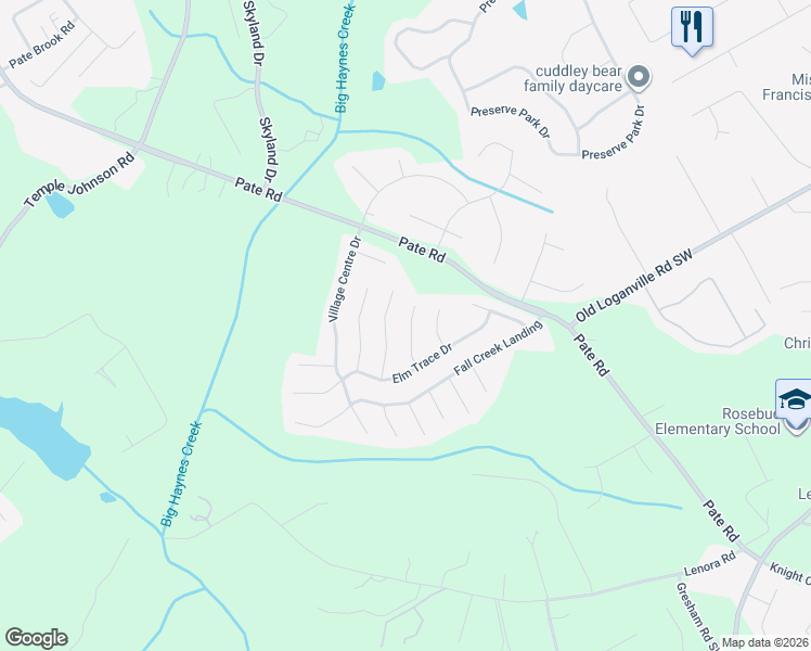 map of restaurants, bars, coffee shops, grocery stores, and more near 2339 Willow Shade Court in Loganville