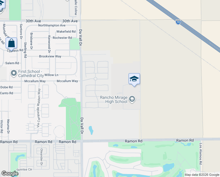 map of restaurants, bars, coffee shops, grocery stores, and more near 108 Via Tiberio in Rancho Mirage