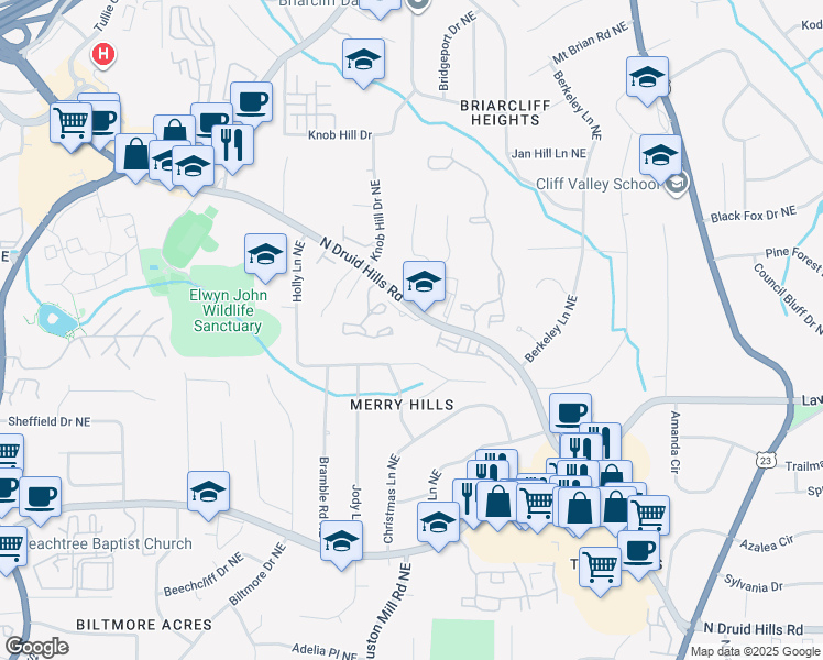 map of restaurants, bars, coffee shops, grocery stores, and more near 1338 North Crossing Drive in Atlanta