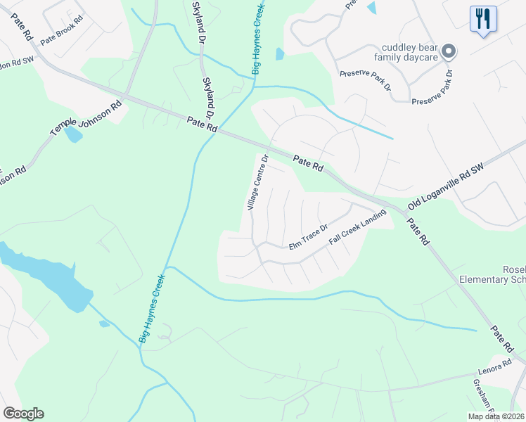 map of restaurants, bars, coffee shops, grocery stores, and more near 2327 Shady Maple Trail in Loganville