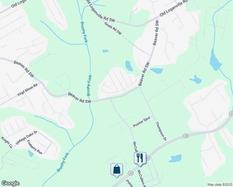 map of restaurants, bars, coffee shops, grocery stores, and more near 4443 Grove Lake Street Southwest in Loganville