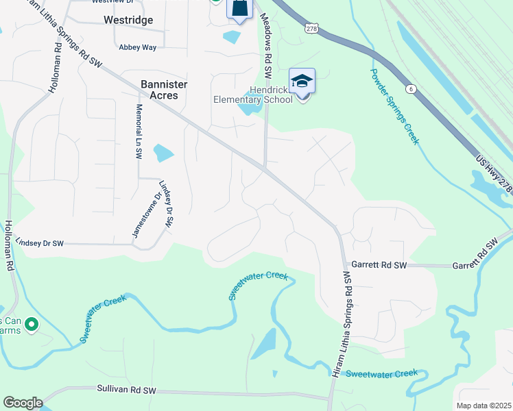 map of restaurants, bars, coffee shops, grocery stores, and more near 4134 Sweetsprings Terrace Southwest in Powder Springs