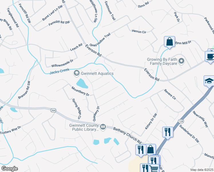 map of restaurants, bars, coffee shops, grocery stores, and more near 3790 Menloe Way in Snellville