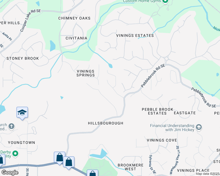 map of restaurants, bars, coffee shops, grocery stores, and more near 5382 Pebblebrook Lane Southeast in Mableton