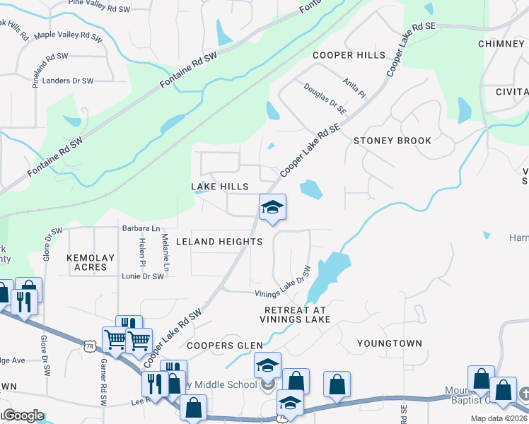 map of restaurants, bars, coffee shops, grocery stores, and more near in Mableton