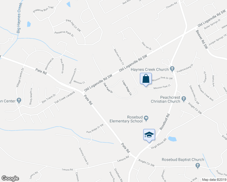 map of restaurants, bars, coffee shops, grocery stores, and more near 4002 Oak Field Drive in Loganville