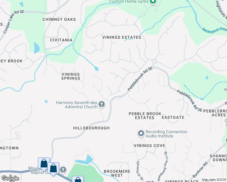 map of restaurants, bars, coffee shops, grocery stores, and more near 775 Pebblebrook Road Southeast in Mableton