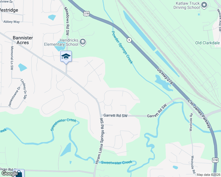 map of restaurants, bars, coffee shops, grocery stores, and more near 3928 Garrett Springs Drive in Powder Springs