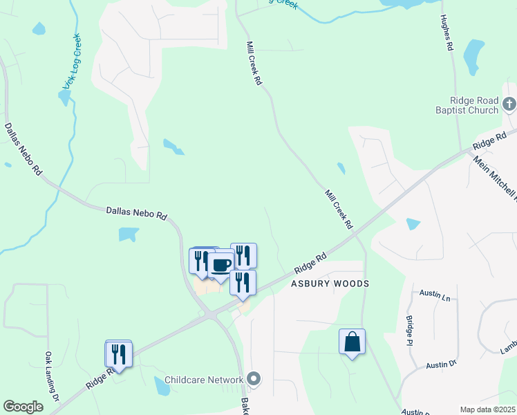 map of restaurants, bars, coffee shops, grocery stores, and more near 263 Chandler Ridge Drive in Douglasville