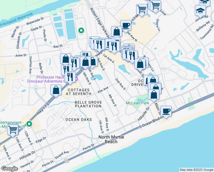 map of restaurants, bars, coffee shops, grocery stores, and more near 509 4th Avenue South in North Myrtle Beach