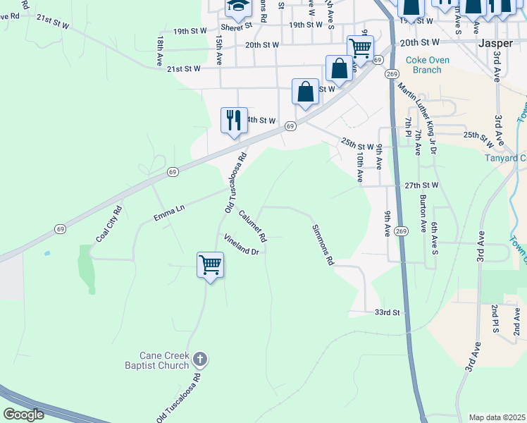 map of restaurants, bars, coffee shops, grocery stores, and more near in Jasper