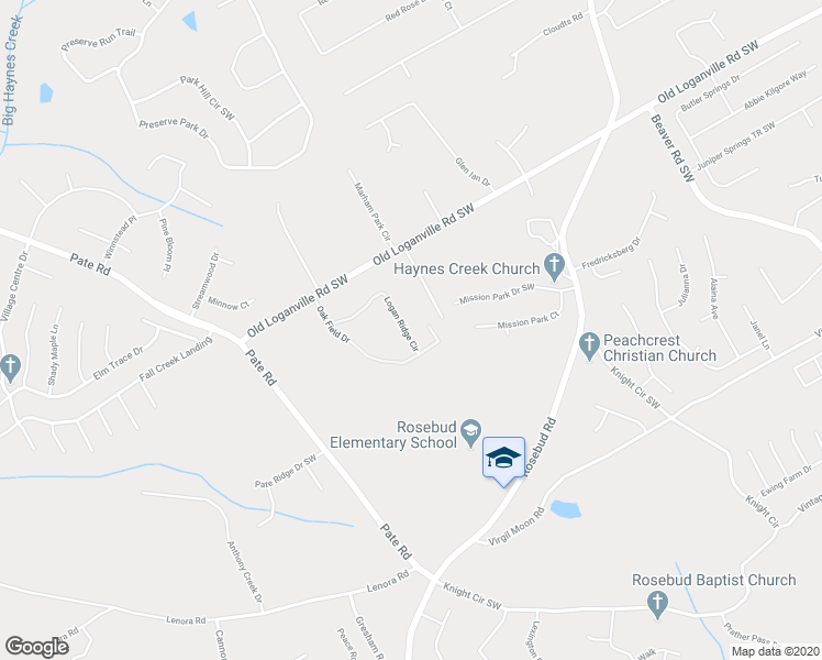 map of restaurants, bars, coffee shops, grocery stores, and more near 1775 Logan Ridge Circle in Loganville