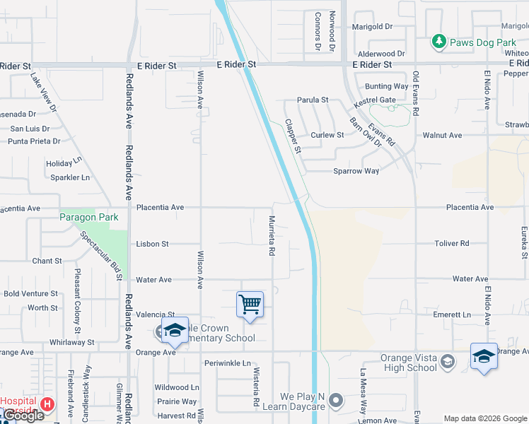 map of restaurants, bars, coffee shops, grocery stores, and more near 781 Placentia Avenue in Perris