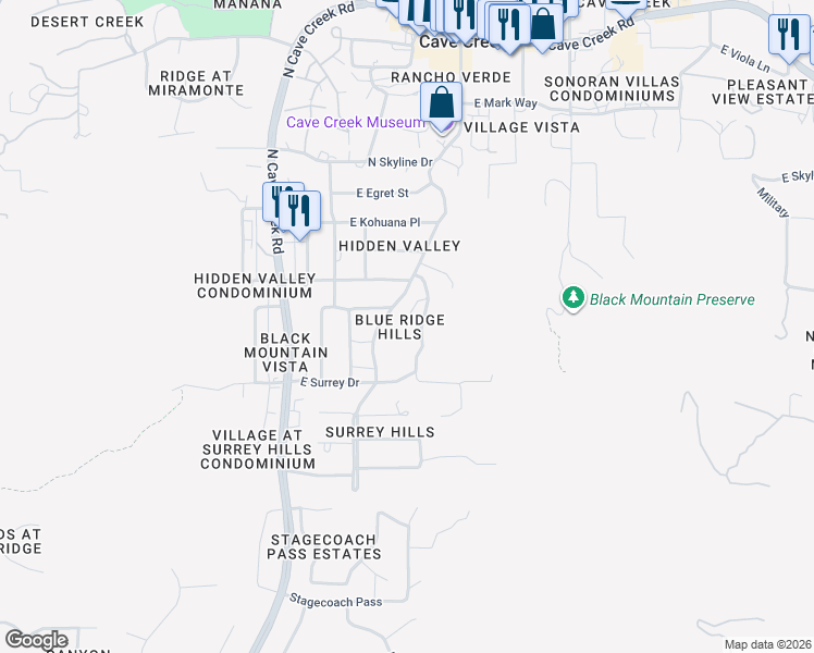 map of restaurants, bars, coffee shops, grocery stores, and more near 5635 East Lincoln Drive in Cave Creek