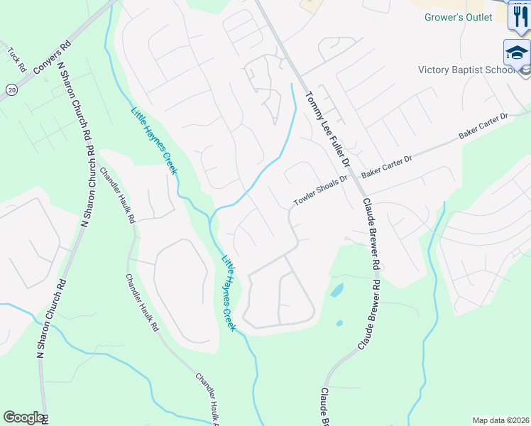 map of restaurants, bars, coffee shops, grocery stores, and more near 2450 Huntington Drive in Loganville