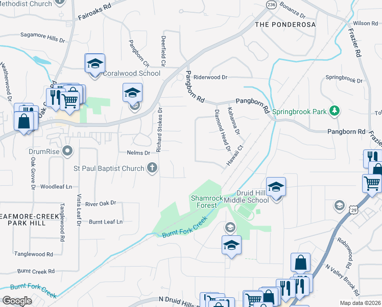 map of restaurants, bars, coffee shops, grocery stores, and more near 2637 Tyler Manor Court in Decatur