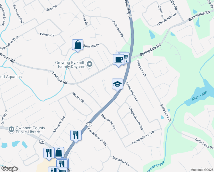 map of restaurants, bars, coffee shops, grocery stores, and more near 3115 Centerville Highway in Snellville