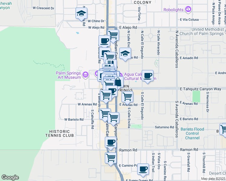 map of restaurants, bars, coffee shops, grocery stores, and more near in Palm Springs