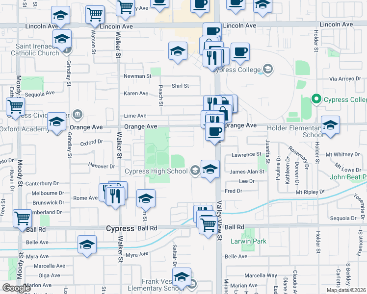 map of restaurants, bars, coffee shops, grocery stores, and more near 5851 Wellson Drive in Cypress