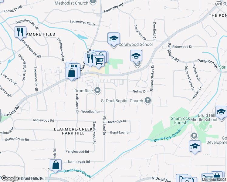 map of restaurants, bars, coffee shops, grocery stores, and more near 1448 Altamont Drive in Decatur