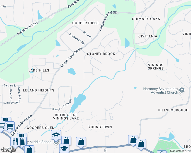 map of restaurants, bars, coffee shops, grocery stores, and more near 5378 Whitehall Place Southeast in Mableton