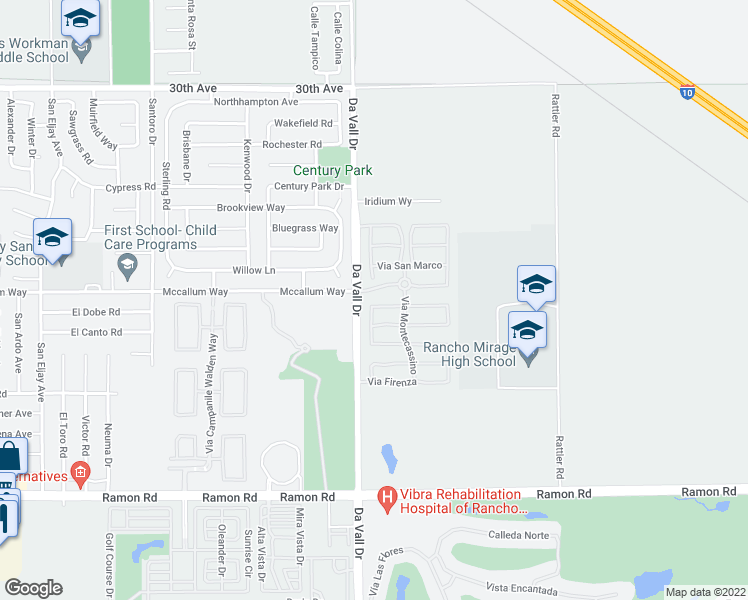 map of restaurants, bars, coffee shops, grocery stores, and more near 143 Via Solaro in Rancho Mirage