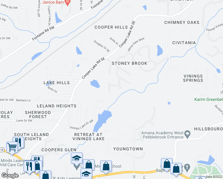 map of restaurants, bars, coffee shops, grocery stores, and more near 5344 Saint Martins Court Southeast in Mableton
