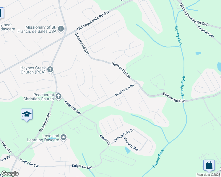 map of restaurants, bars, coffee shops, grocery stores, and more near 1490 Twin Manor Drive in Loganville