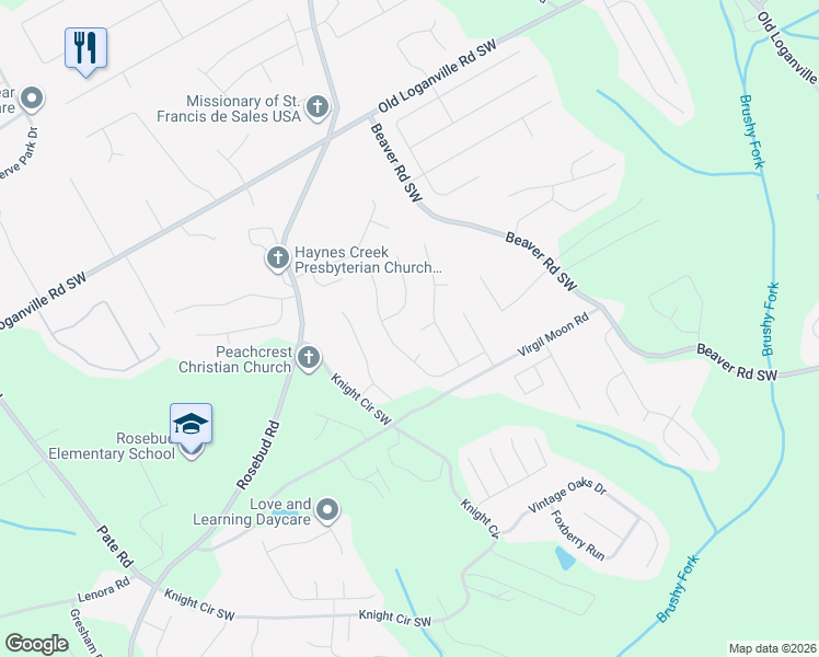 map of restaurants, bars, coffee shops, grocery stores, and more near 1573 Nicole Ridge Court in Loganville