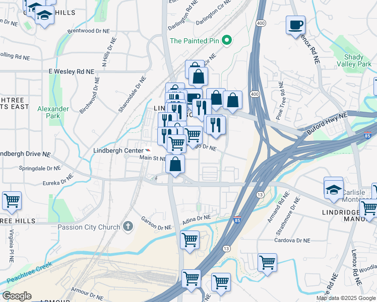 map of restaurants, bars, coffee shops, grocery stores, and more near 700 Morosgo Drive Northeast in Atlanta