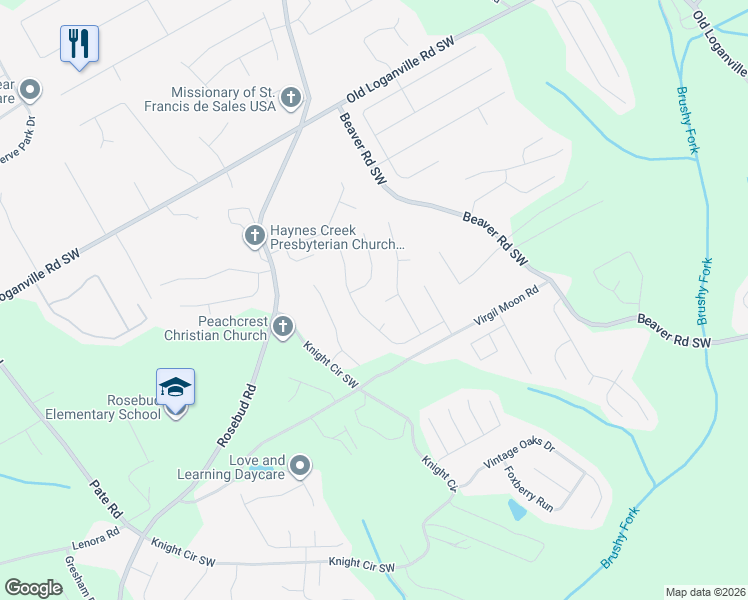 map of restaurants, bars, coffee shops, grocery stores, and more near 1573 Nicole Ridge Ct in Loganville