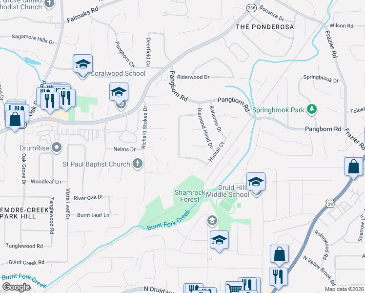 map of restaurants, bars, coffee shops, grocery stores, and more near 1463 Diamond Head Circle in Decatur