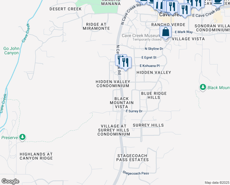 map of restaurants, bars, coffee shops, grocery stores, and more near 5818 East Cholla Road in Cave Creek