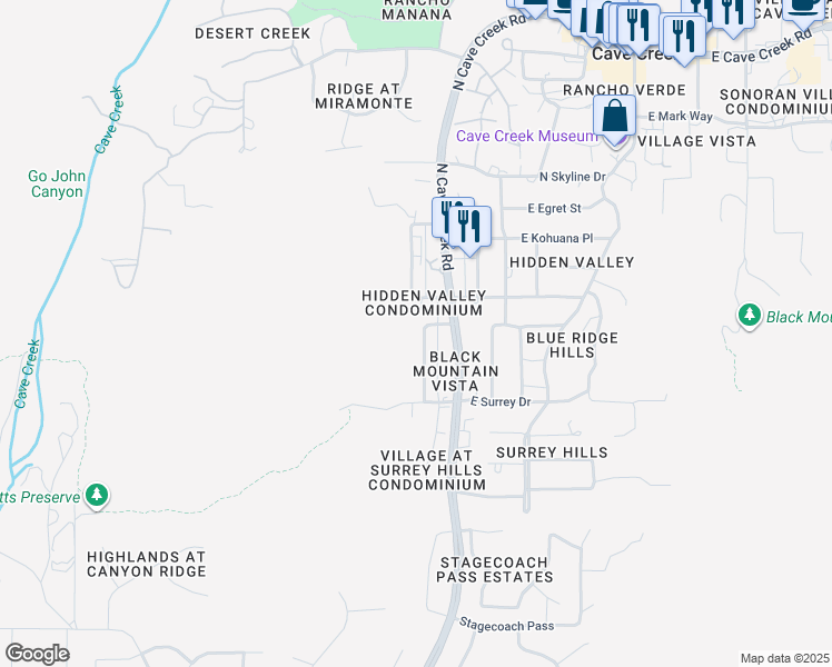 map of restaurants, bars, coffee shops, grocery stores, and more near 5818 East Cholla Road in Cave Creek
